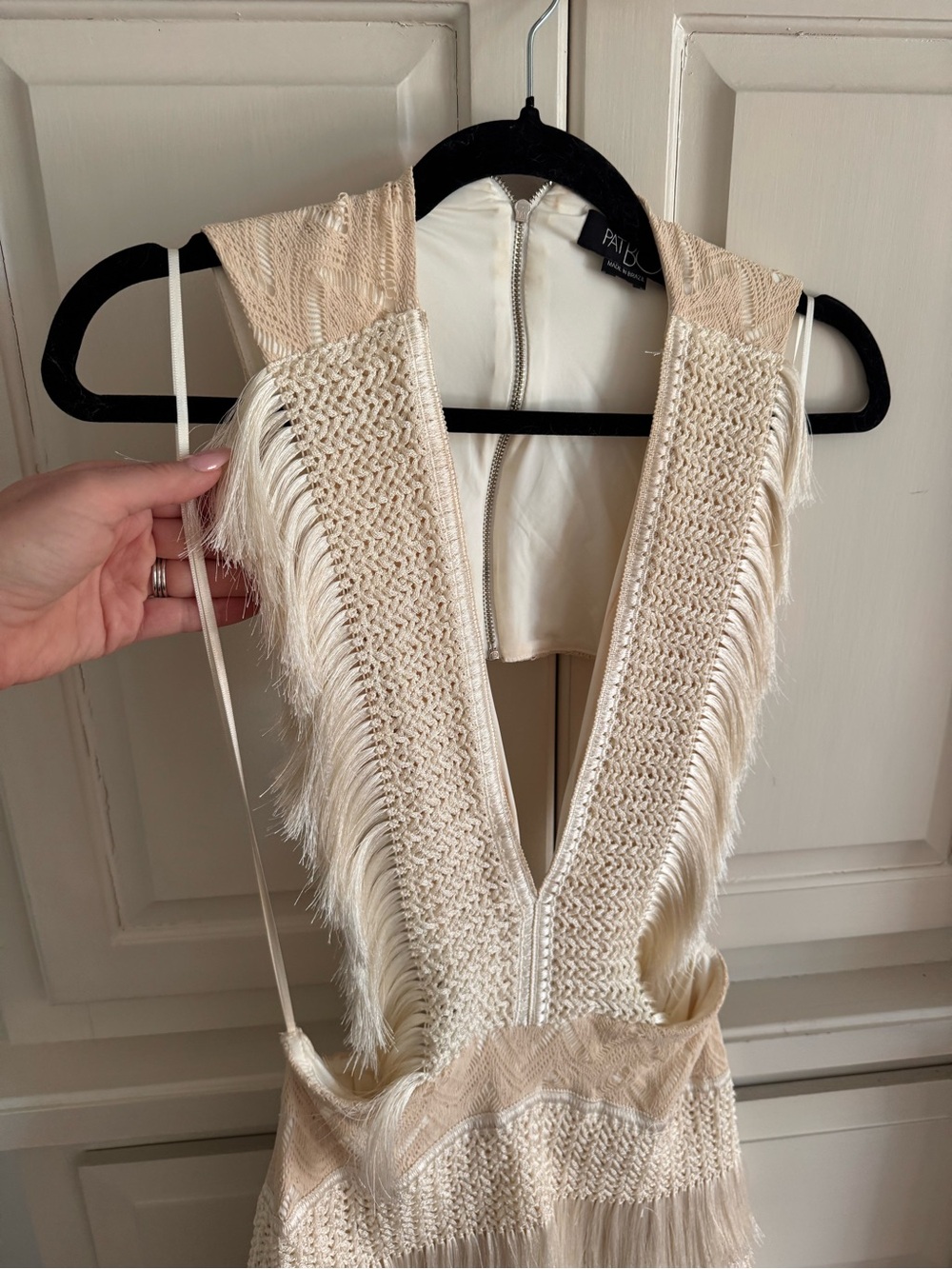 PatBO Cream Fringed Knit Mini Dress - Picture 4 of 8